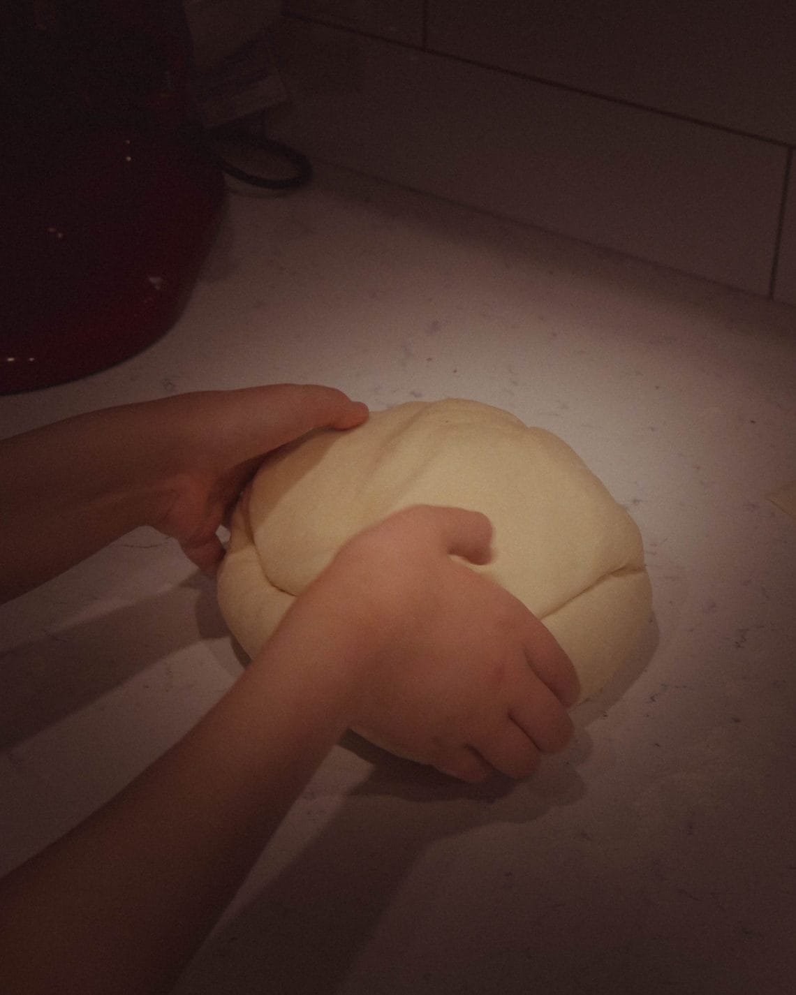 kneading sandwich bread dough by hand